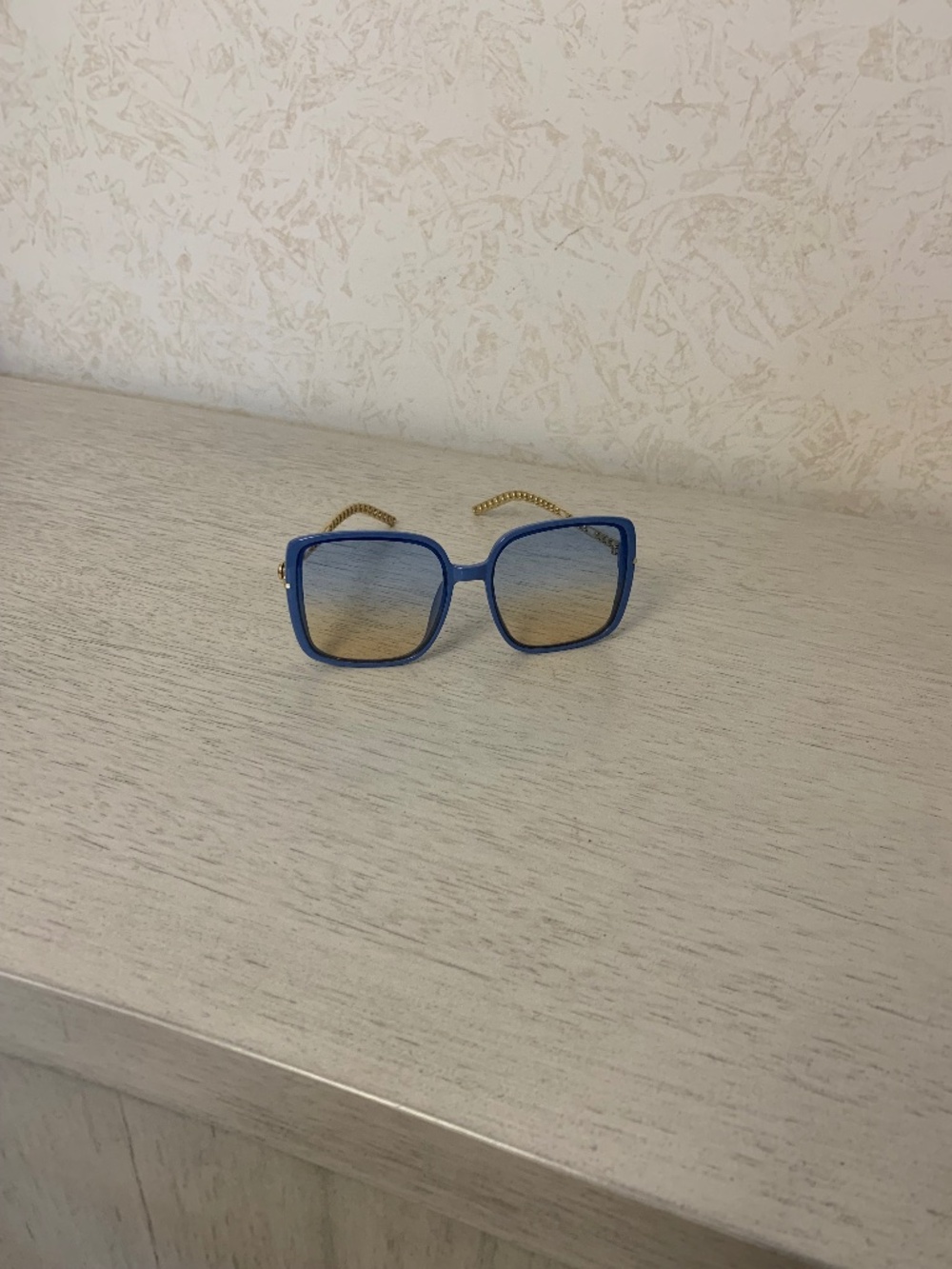 Women’s Large Blue Framed Sunglasses with Gold Accents